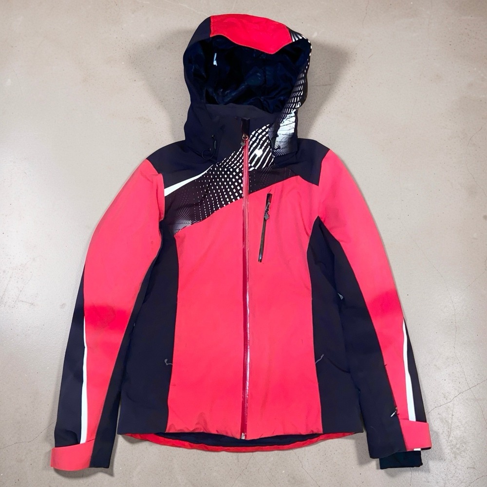 Obermeyer Womens Size 8 Red Black Colorblock Hooded Ski Snowboard Jacket